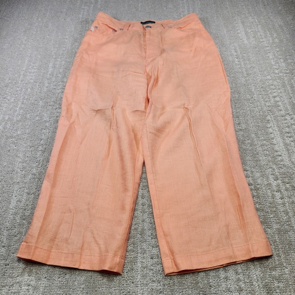 Lauren Ralph Lauren Pants - Ralph Lauren Pants Women 8 Linen Wide Leg Crop Capris Orange High Rise Boho